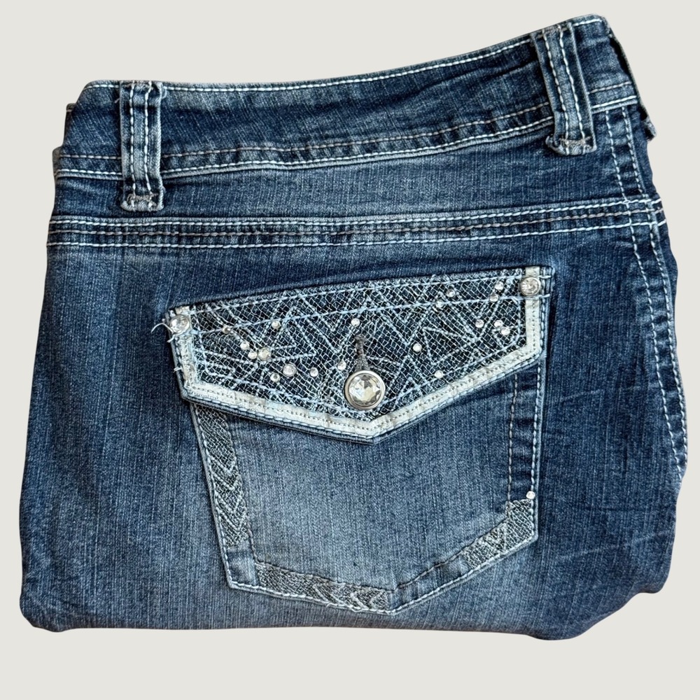 Revolt Skinny Jeans Womens 18 Medium‎ Wash Embroidered Rhinestone Pockets 18J855